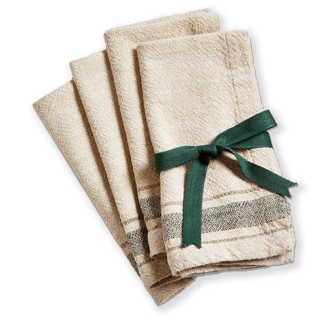 tag Aspen Stripe Cotton Napkins - 20" x 20" Beige Kitchen Textiles for Christmas - Machine Washable Cloth Napkins Beige