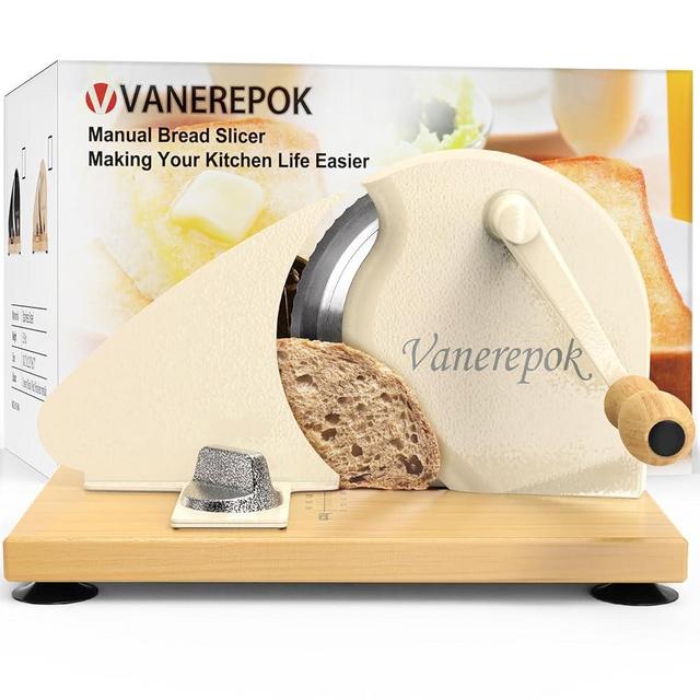 vanerepok Manual Bread Slicer for Homemade Sourdough Bread Versatile Hand Crank Bread Slicer for Sourdough Crusty Bread Etc Stainless Steel Slicers Adjustable Width for Homemade & Commercial Use