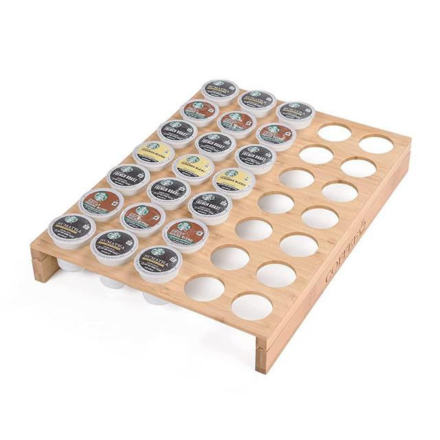MinBoo BamBoo k cup holder Drawer or Countertop k cup Organizer Coffee Pod Holder Hold 35 Coffee Pod Storage Kcup coffee pods holder for coffee station Office and Kitchen k cup storage (Bamboo)