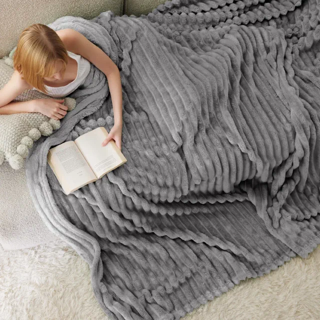 Bedsure Frost Gray Queen Blanket - GentleSoft Lightweight Fleece, Summer Comforter Alternative for Master Bedroom, 90x90