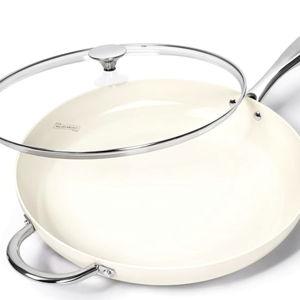 MICHELANGELO Large Frying Pan with Lid, 14 Inch Ceramic Skillet with Nonstick Coating, Healthy Non Stick Fry Pan, Induction Compatible, White