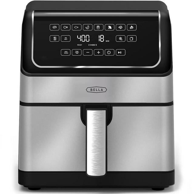 BELLA 8 Qt Digital Air Fryer with TurboCrisp Technology, Large Family Size Nonstick Cooking Basket and Crisping Tray, Multiple Preset Functions, Auto Shutoff, Stainless Steel, 1750 Watt