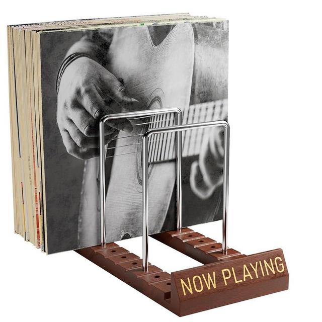 BS-VOG Now Playing Vinyl Record Stand, 50 LP Vinyl Record Storage with Non-slip Grooves, Wood Now Spinning Vinyl Record Holder for Albums Rack Organizer Record Display, Gift Package
