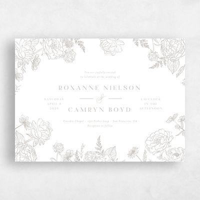 Grey Floral Wedding Invitation - Astrid Landscape Letterpress
