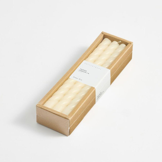 Twisted Flame Taper: Ivory: Set Of 6