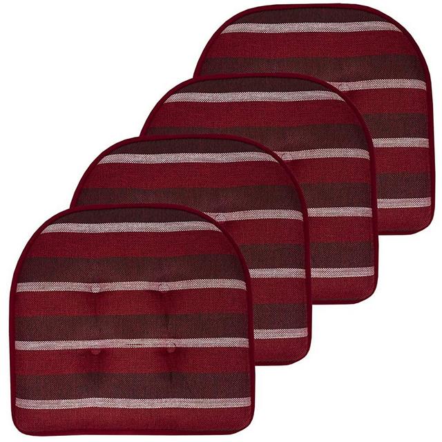 Sweet Home Collection Chair Cushion Memory Foam Pads Tufted Slip Non Skid Rubber Back U-Shaped 17" x 16" Seat Cover, 4 Count (Pack of 1), Bradford Burgundy