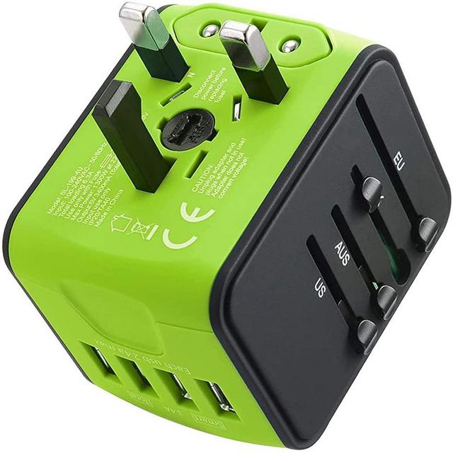 JMFONE International Travel Adapter Universal Power Adapter Worldwide All in One W/Smart High Speed 2.4A 4 USB Perfect for European US, EU, UK, AU 160 Countries (Green)