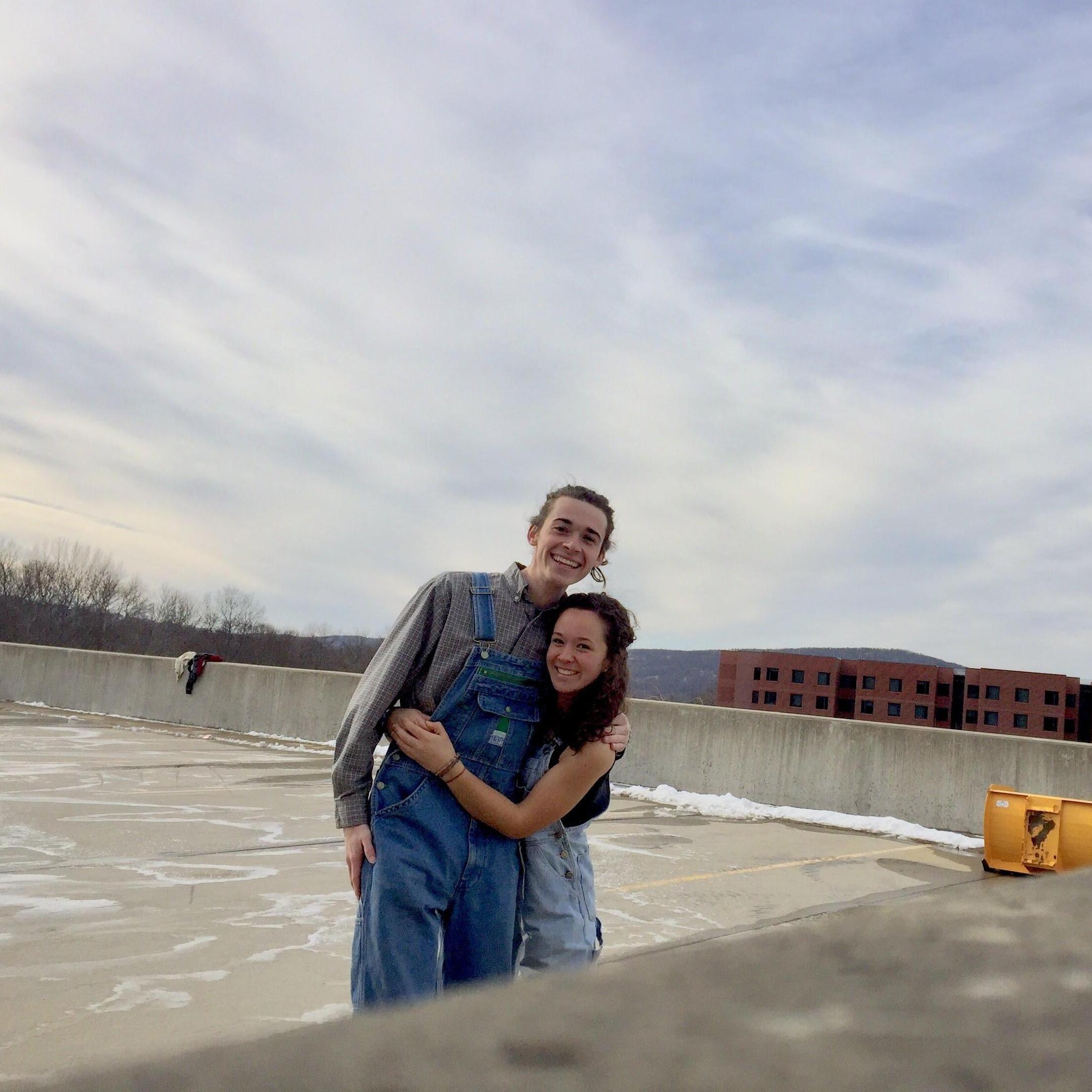 Our first roller blading adventure on the top row of Ramapo’s parking garage in overalls :)