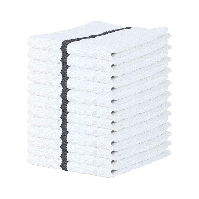 Arkwright LLC Terry Kitchen Bar Mop Towels Pack of 12, Cotton Multipurpose Dish Cleaning Tea Towel for Home, Hotels, Restaurants (16 x 19 in.,Black Stripe)