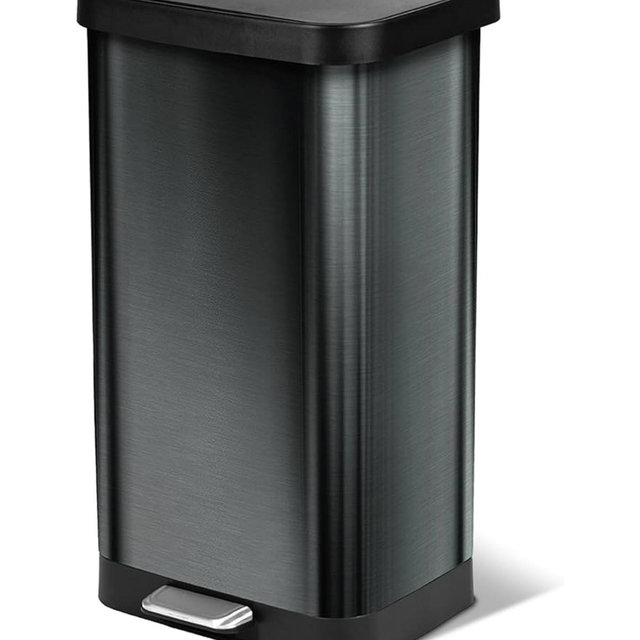 Glad Stainless Steel Step Trash Can, Large Metal Kitchen Garbage Bin with Soft Close Lid, 20 Gallon, Pewter - Indoor & Outdoor Waste Container with Odor Protection and Bag Roll Holder