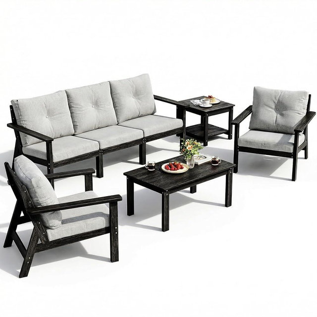 PamapicLife 7-Piece HDPE Patio Furniture Set, Outdoor Sectional Sofa Set,All Weather Outdoor Couch with Dust-Free Cushions, Durable Patio Conversation Sets for Balcony, Porch, Black