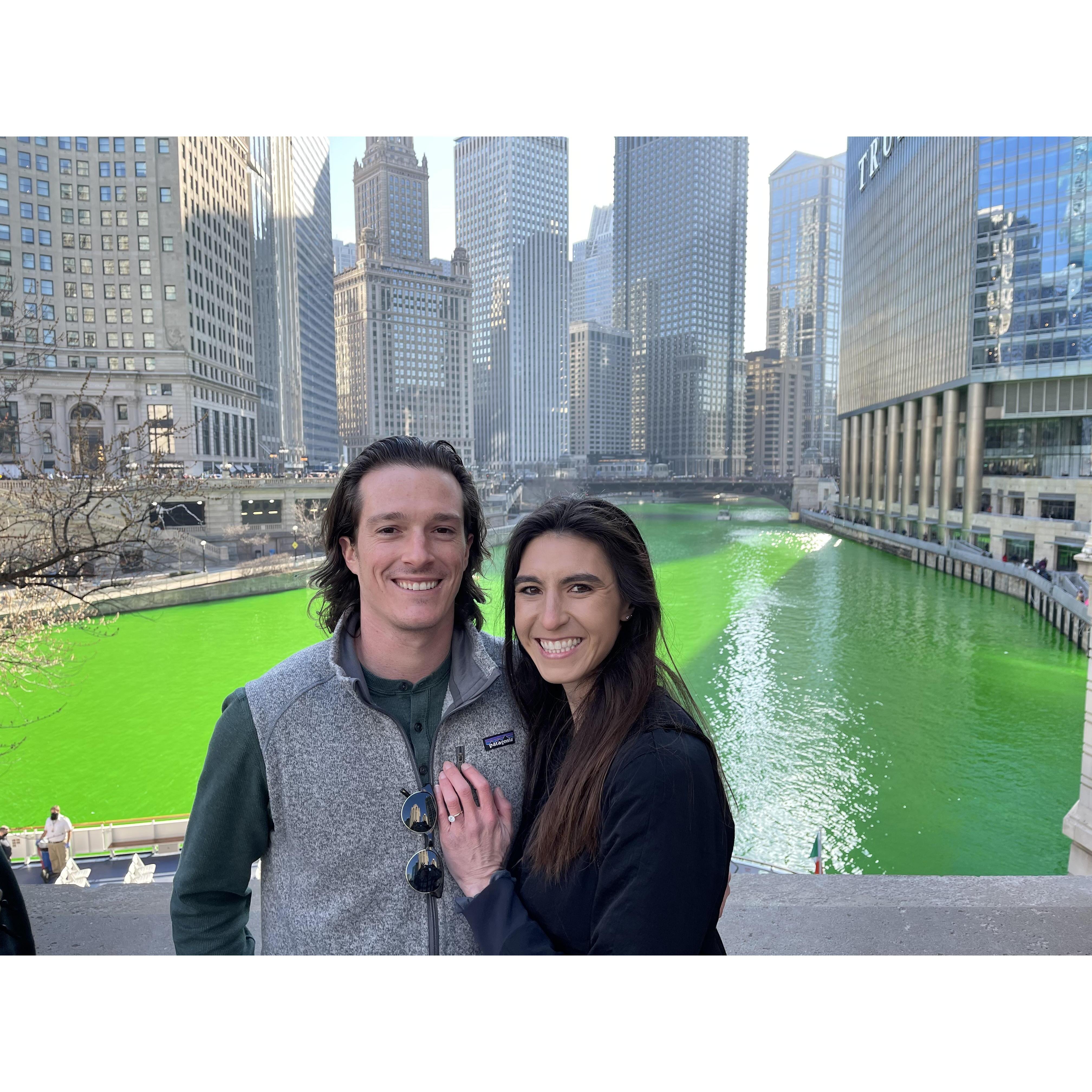 Chicago River dyed green for St. Patrick's Day!