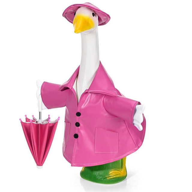 Kuscul Raincoat Goose Outfit Porch Goose Clothes for 23" Lawn Outdoor Garden Yard Patio Statue Spring Decor (Pink)