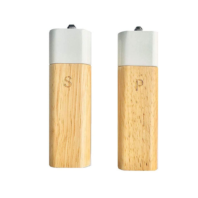 Pepper Grinders Refillable Salt Grinder Set Modern No Spill Salt and Pepper Grinder - Stainless Ceramic Refillable Stylish for Sea Salt Black Pepper -By Tessie & Jessie (6"+6")