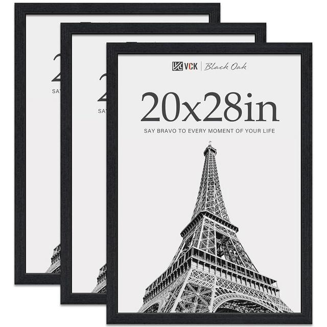 VCK 20x28 Poster Frame 3 Pack - Black Oak, Natural Textured Solid Wood Picture Frames, Wall Hanging