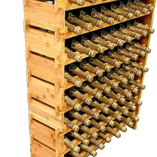 DECOMIL 72 Bottle Stackable Modular Wine Rack Wine Storage Rack Solid Bamboo Wine Holder Display Shelves, Wobble-Free (Eight-Tier, 72 Bottle Capacity)