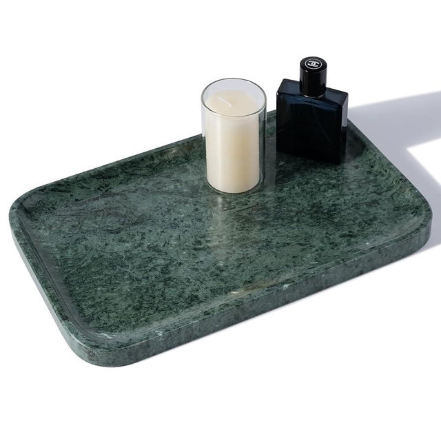 Karibiber Marble Vanity Tray, Bathroom Tray for Countertop, Green Decoration for Dresser Organizer, Large Serving for Kitchen, Marble Storage for Coffee Table, Perfume, Jewelry Holder