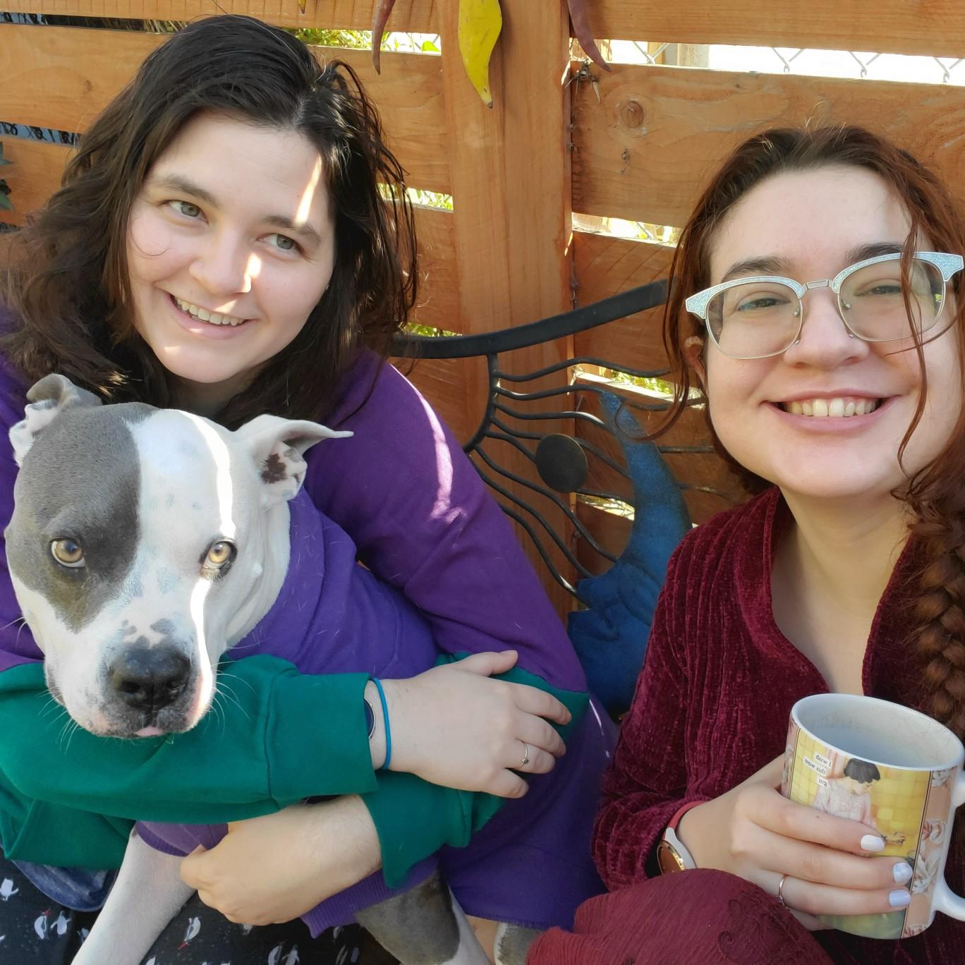 Morning cuddles in our backyard with our favorite boy, Orion.