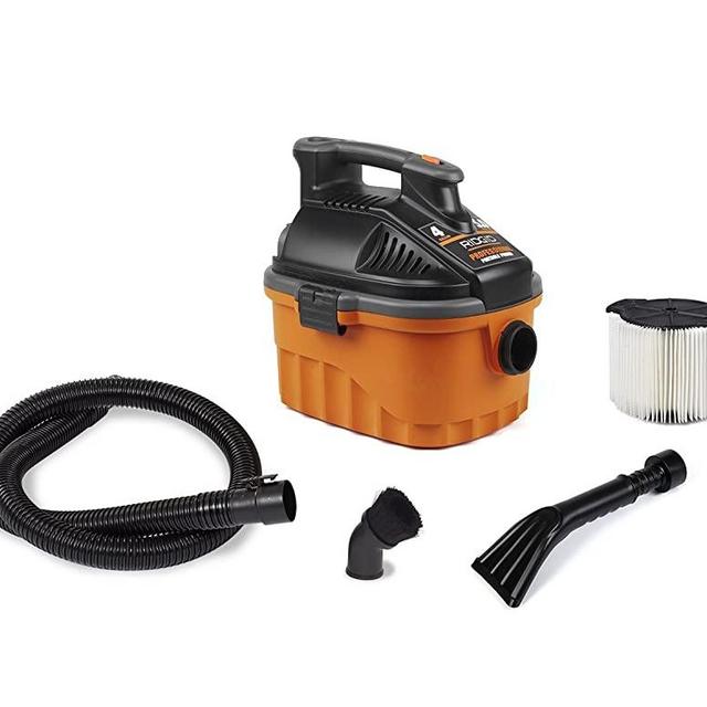 RIDGID Wet Dry Vacuums VAC4000 Powerful and Portable Wet Dry Vacuum Cleaner, Includes 4-Gallon, 5.0 Peak Horsepower Wet Dry Auto Vacuum Cleaner for Car, Dusting Brush, Car Nozzle, and Claw Nozzle