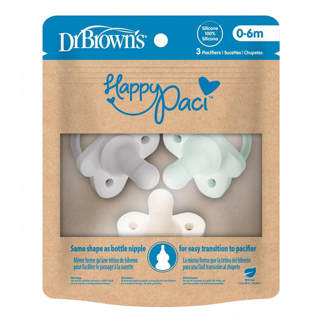Dr. Brown's 3pk HappyPaci Silicone Pacifier - Cool Gray/Green/Cream - 0-6 Months