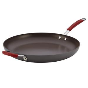 Rachael Ray Cucina Hard-Anodized Nonstick Skillet with Helper Handle, 14-Inch, Gray/Cranberry Red