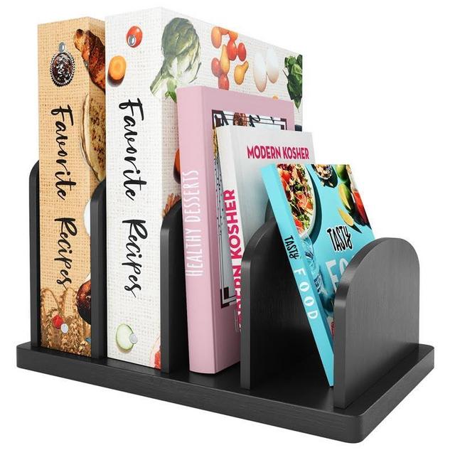 Cook Book Organizer, Recipe Book Holder Rack, Tabletop Stand for Convenient Cookbook Storage, 4-Slot Cook Book Stand Kitchen, Binder Holder for Desk & Countertop (Black, 12.6 x 8 7.72'')