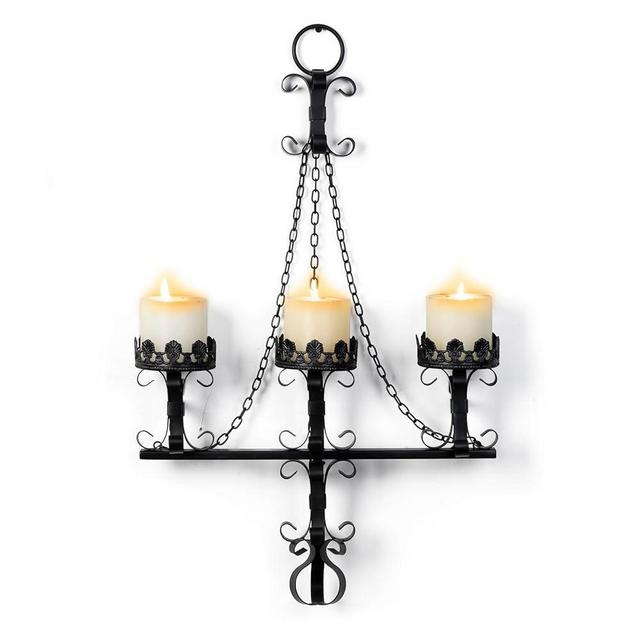 Black Iron Candle Sconces, 3 Candelabra, Gothic Victorian Wall Decor, Rustic Holder for Bathroom, Staircase, Living Room, Dining Room