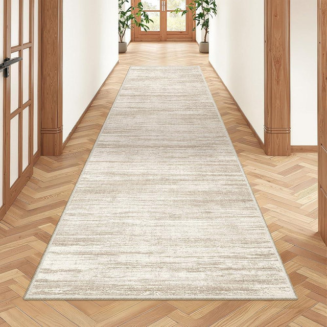 Restydon 2x8 Runner Rug, Washable Runners for Hallways wirh Rubber Backing, Stain Resistant Kitchen Rug, Soft Thin Carpet Runner for Entrance, Bedroom, Living Room Indoor(2'x8', Brown/Beige)