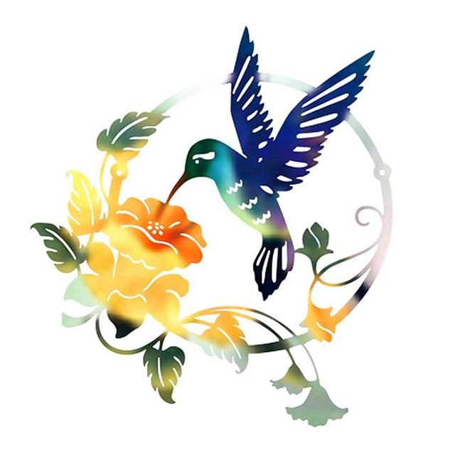 AABOFA Metal Hummingbird Wall Art Decor Outdoor Living Room Pick Honey Birds Hanging Ornament, 12x12inch