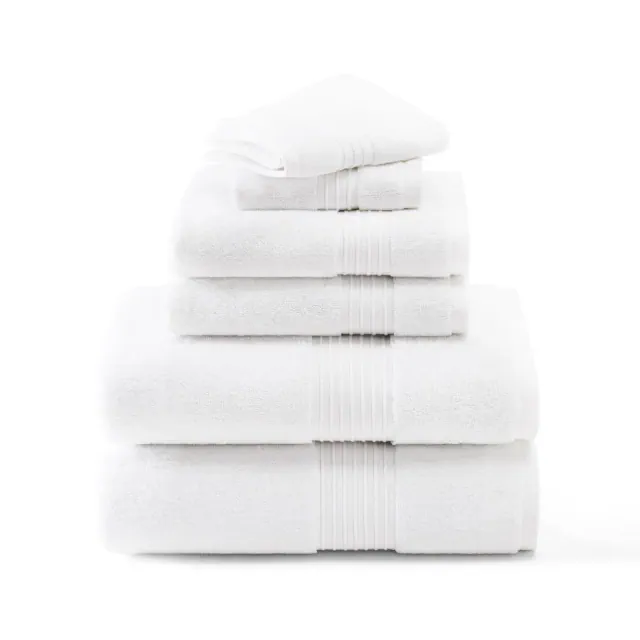 TOWN & COUNTRY EVERYDAY 6-Piece Assorted Solid Dobby Border, 2-Bath Towels, 2-Hand Towels, 2-Washcloths, 100% Cotton, Plush & Absorbent 650GSM, White
