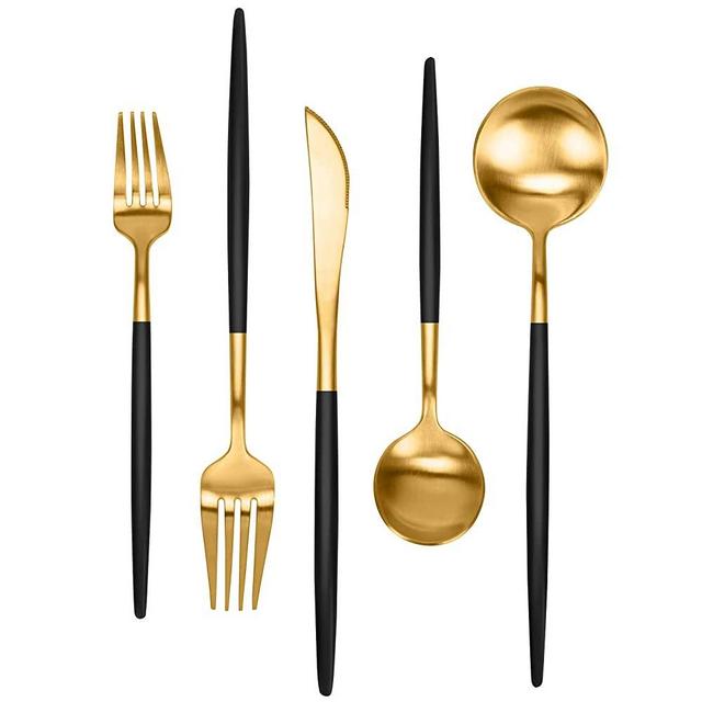 Matte Black Gold Silverware Set 30 Pieces, FAMEWARE Stainless Steel Flatware Set，Service for 6，Kitchen Utensil Set, Tableware Cutlery Set, Satin Finished Polished & Dishwasher Safe
