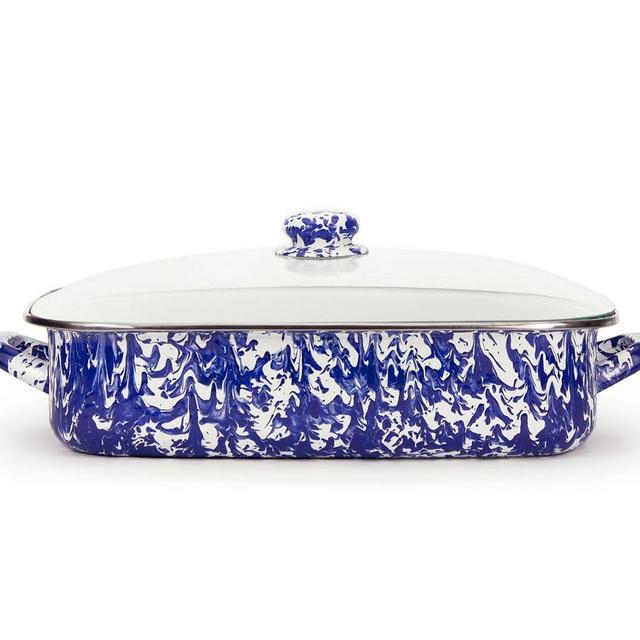 Golden Rabbit Swirl Enamel Roasting Pan - Cobalt