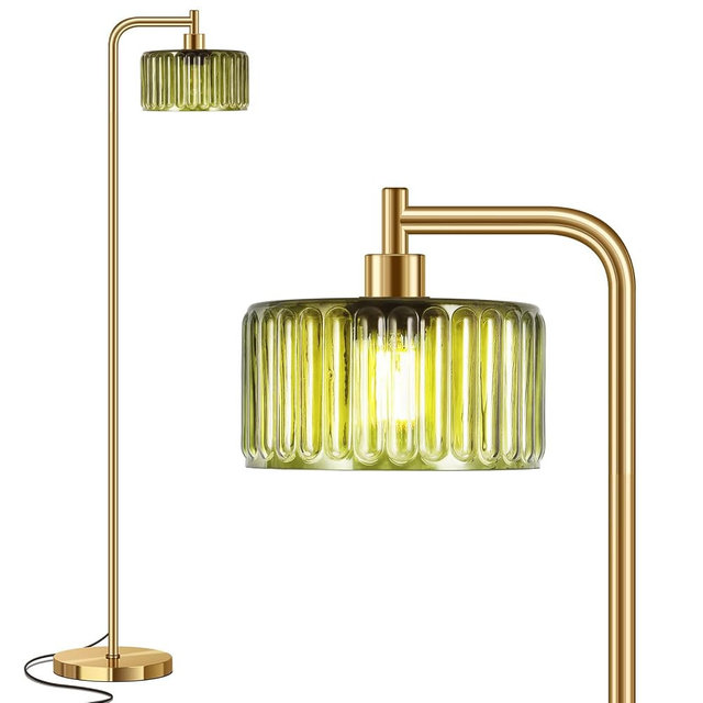 KQW Floor Lamp for Living Room,Gold Floor Lamp with Green Glass Shade,Modern Standing Lamps with 3000K Warm Light Bulb,Vintage Tall Light for Bedroom Office Reading Room Corner.