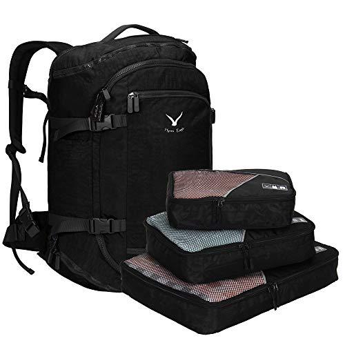 Hynes Eagle 45L Travel Backpack Flight Approved Carry on Backpack Weekender Cabin Hand Luggage Black with 3PCS Packing Cubes