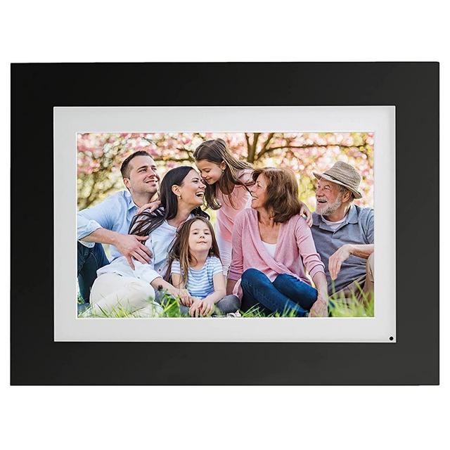 Brookstone PhotoShare Smart Digital Picture Frame, WiFi, HD, Home Décor, Wood Frame, Interchangeable Mattes (10.1" New Version, Black)