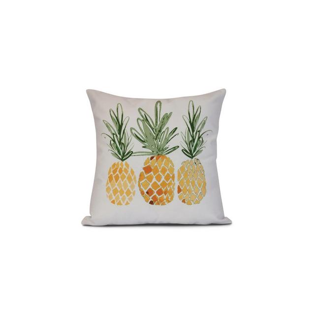 Gold/White Pineapples Print Pillow Throw Pillow (16"x16")- E by Design