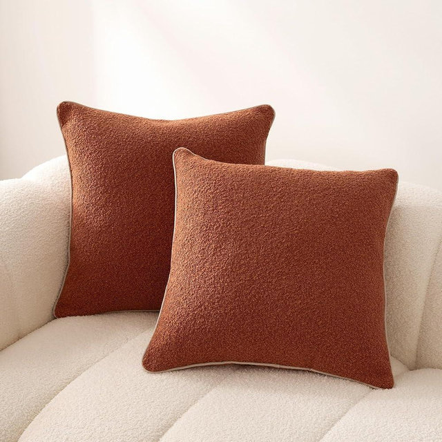 Amazon Basics Boucle Throw Pillow Covers for Couch, Living Room, Home Decor with Hidden Zipper, Brown, 20×20in, Pack of 2