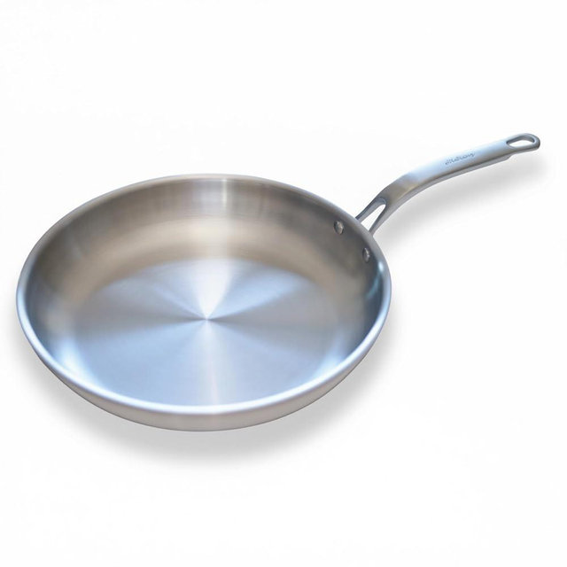 HiSteng 12-Inch 5-Ply Stainless Steel Frying Pan, Chef's Skillet, Induction Ready, Stay-Cool Handle Design