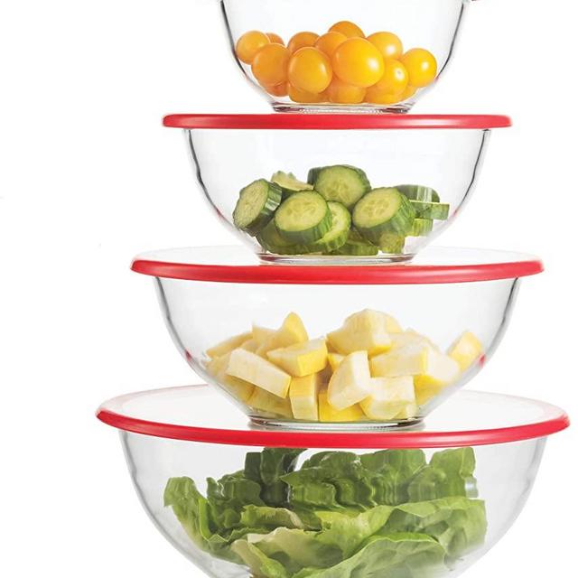Superior Glass Mixing Bowls with Lids - 8 Piece Mixing Bowl Set with BPA- Free lids, Space Saving Nesting Bowls - Easy Grip & Stable Design for Meal Prep & Food Storage -Glass bowl For Cooking, Baking