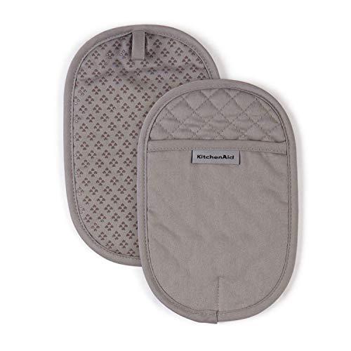 KitchenAid Asteroid Cotton Pot Holders with Silicone Grip, Set of 2, Grey
