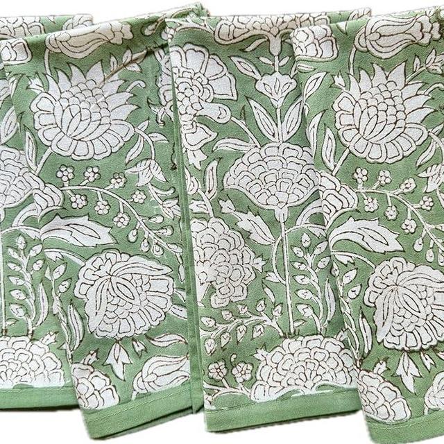ATOSII Jade 100% Cotton Fall Cloth Designer Dinner Napkins, Handblock Print, Washable Durable Linen for Everyday Use Wedding Parties Outdoors Christmas Thanksgiving I 20 X 20 Inches I Set of 4