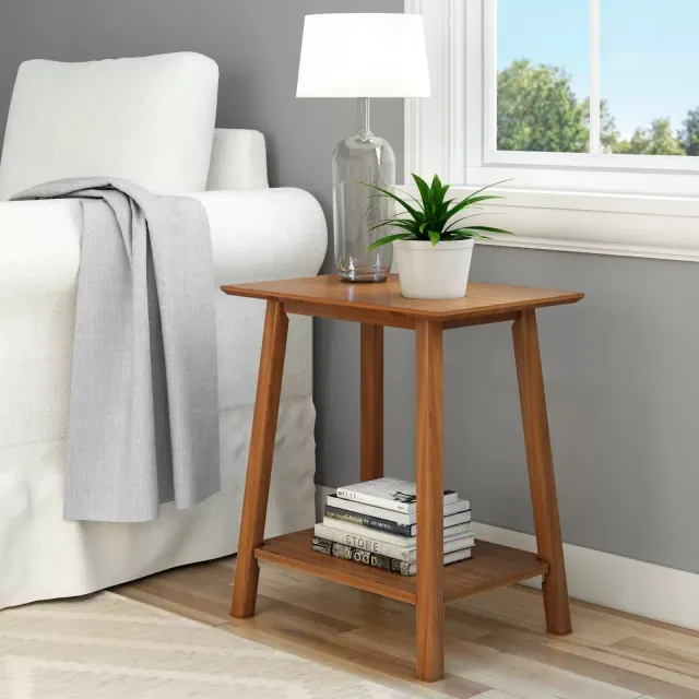 Plank+Beam Nightstand, Mid-Century Modern Bedside Table Wood, Side Table for Bedroom, Pecan