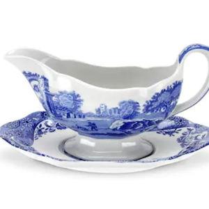 Blue Italian Sauce Boat and Stand