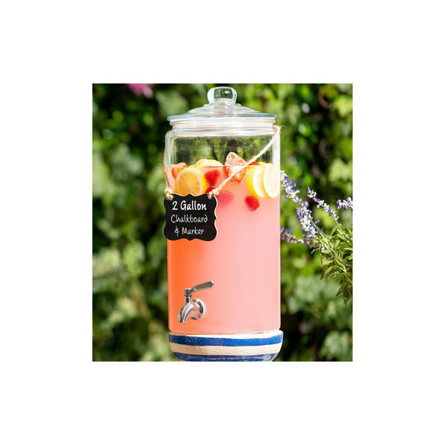 Le'raze 2 Gallon Beverage Dispenser with Stainless Steel Spigot + Marker & Chalkboard - 100% Leakproof