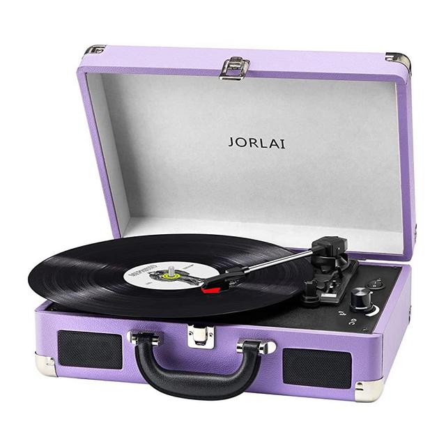 JORLAI Vintage Record Player Bluetooth Turntable 3-Speed Vinyl Record Players with Built-in Speakers Belt Driven Portable Nostalgic Phonograph (Purple)