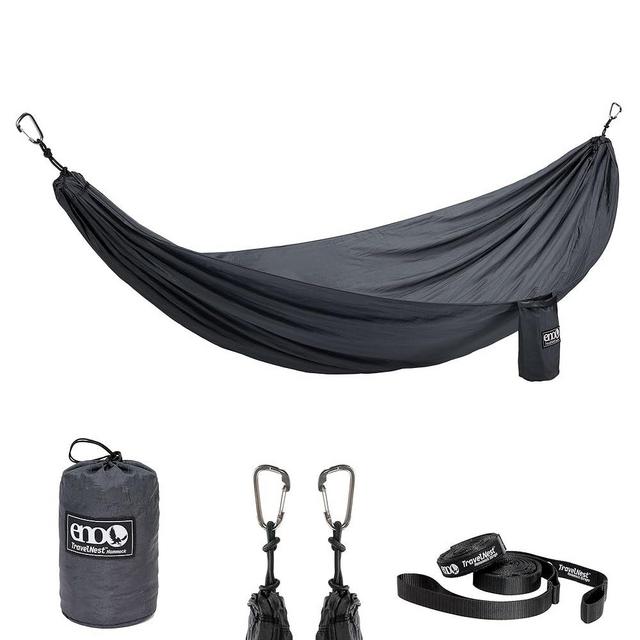 ENO TravelNest Hammock & Straps Combo - Portable Hiking and Camping Hammock with Straps Included - Travel Hammock for Camping, Hiking, Backpacking, a Festival, or The Beach - Charcoal