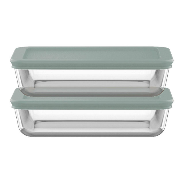 Pyrex 4pc 3c Rectangular Glass Food Storage Container Set Tranquil Green