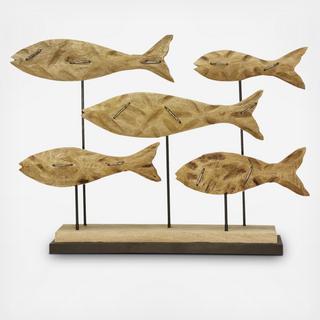 School of Fish Hand Carved Statue