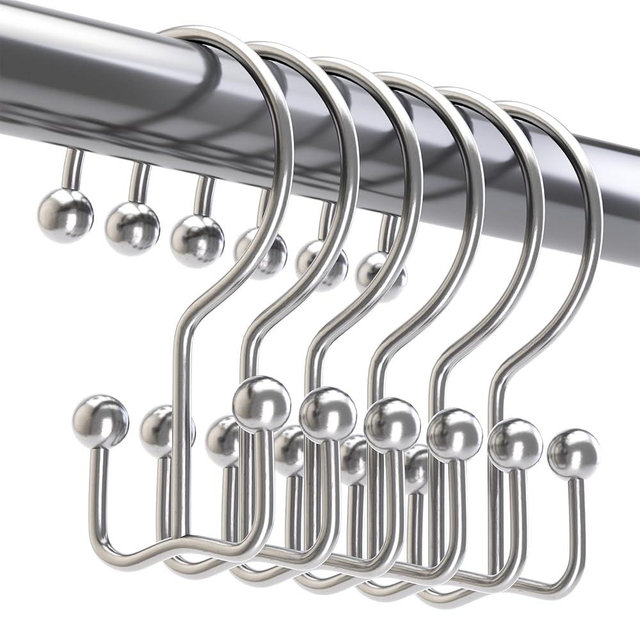 Titanker Shower Curtain Hooks Chrome, Minimalist Simple Double Glide Shower Curtain Rings, Rust Proof Metal Shower Hooks Rings for Bathroom Shower Rods Curtains, Set of 12 Hooks
