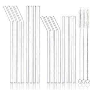 20 Pack Reusable Glass Straws and Brushes, Size 10''x10MM and 8.5''x10MM Each Including 4 Straight and 4 Bent, Clear Glass Drinking Straw with 4 Cleaning Brushes Perfect for Juice, Smoothies, Cocktail